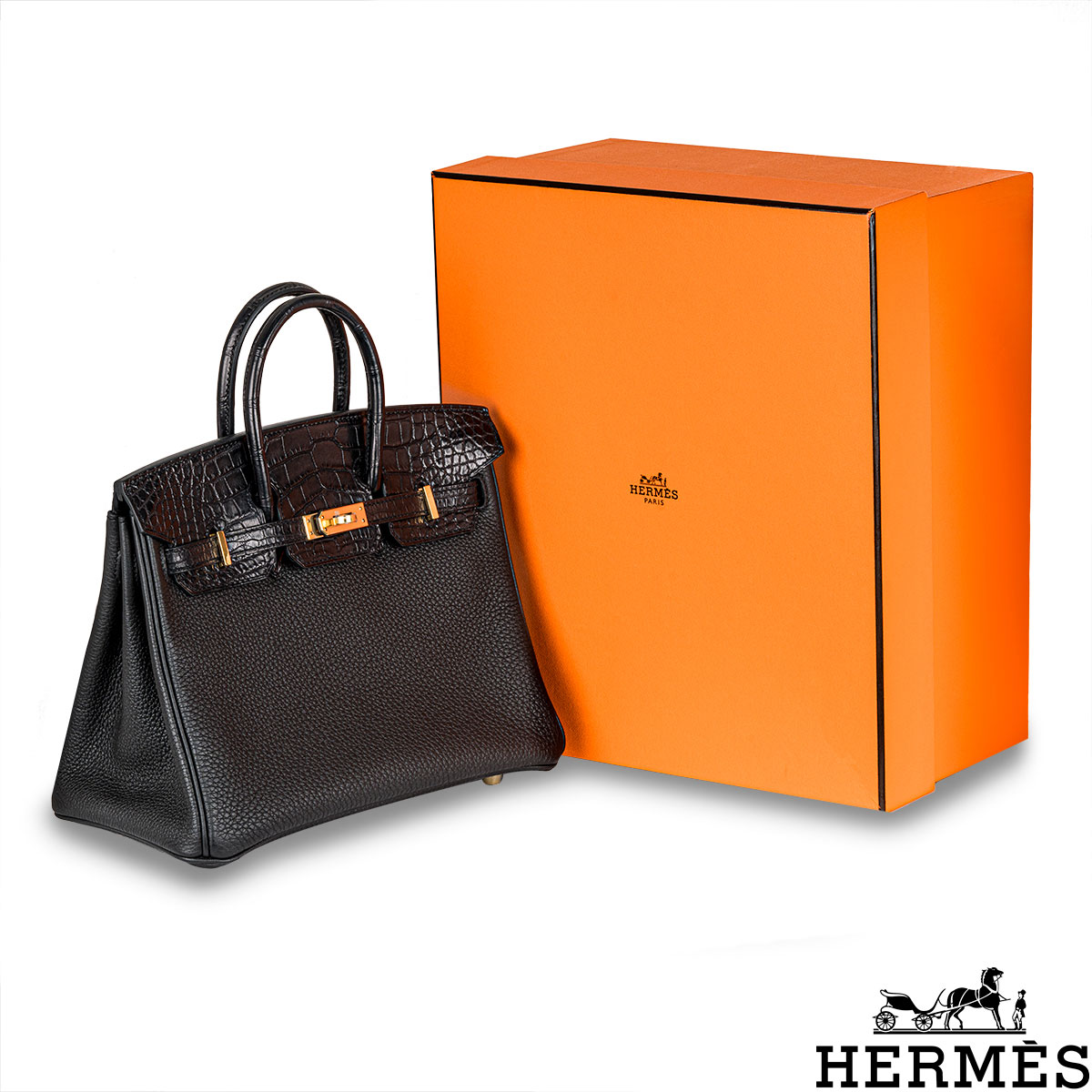 Hermès Kelly 25 Touch Sellier In Black Veau Madame And Croco Strap
